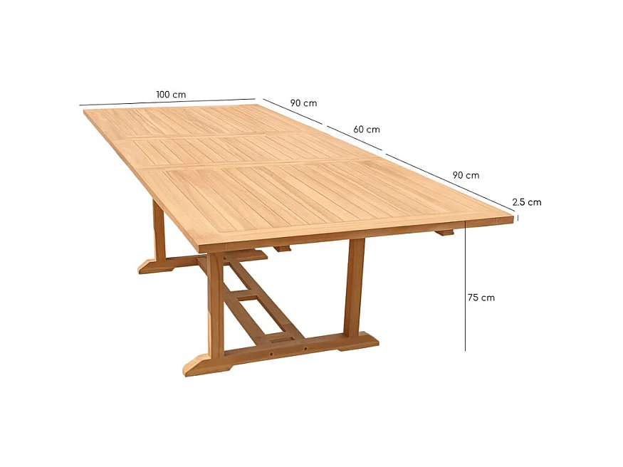 Table de jardin rectangulaire extensible 180/240 cm teck - ANCOLIE