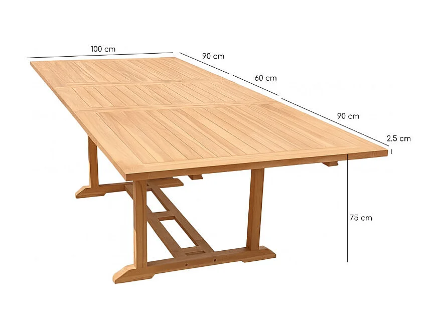 Table de jardin rectangulaire extensible 180/240 cm teck - ANCOLIE
