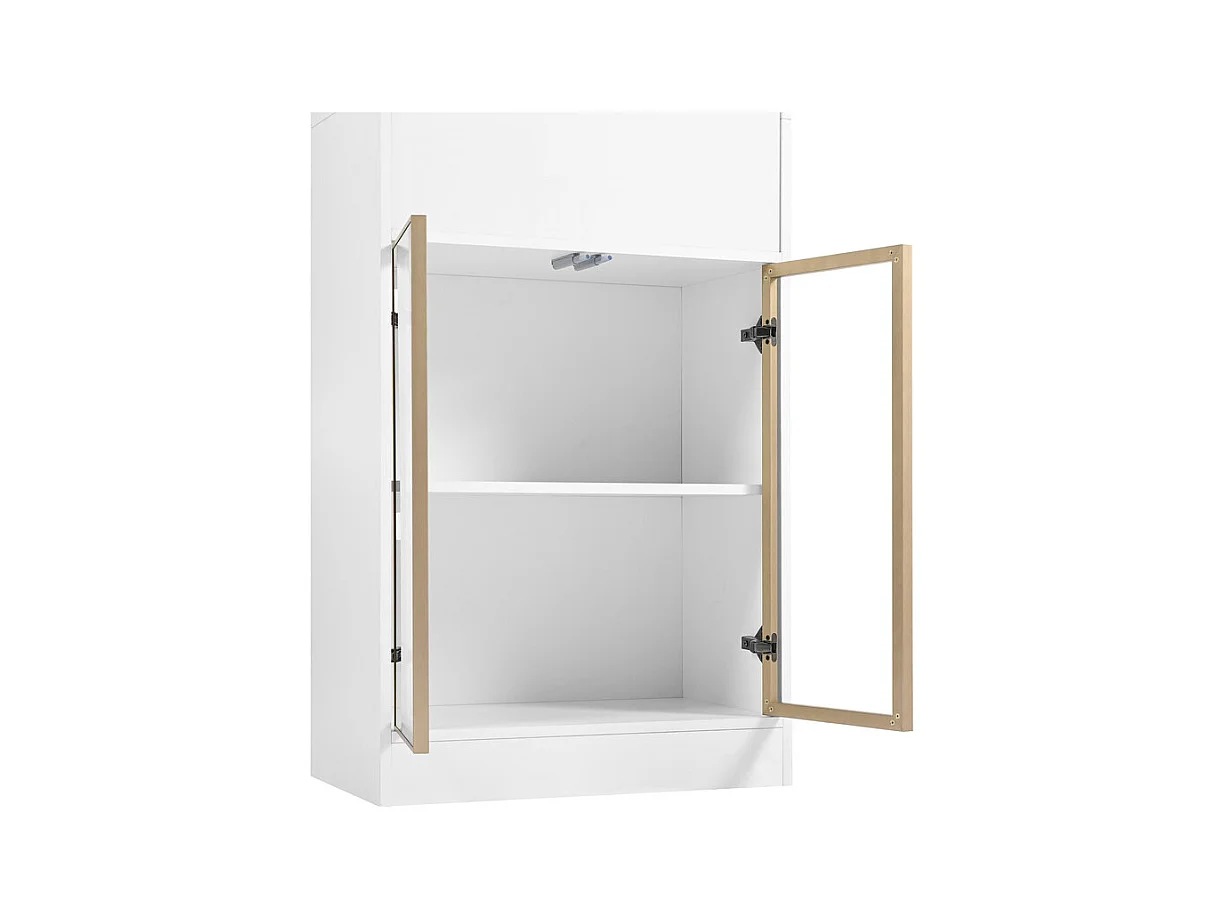 Vitrine 4 portes en verre - avec LED 16 couleurs et Bluetooth - 1 tiroir et 1 niche - MDF - 60×35×180cm