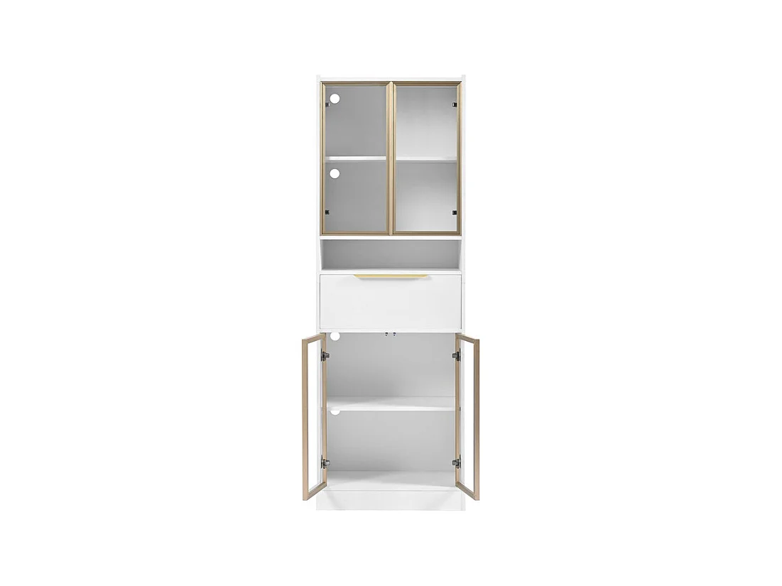 Vitrine 4 portes en verre - avec LED 16 couleurs et Bluetooth - 1 tiroir et 1 niche - MDF - 60×35×180cm