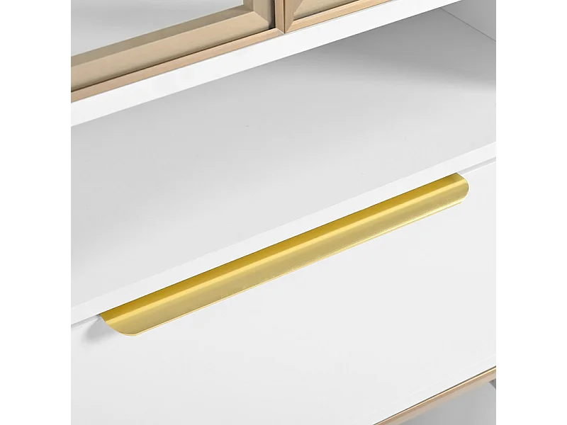 Vitrine 4 portes en verre - avec LED 16 couleurs et Bluetooth - 1 tiroir et 1 niche - MDF - 60×35×180cm