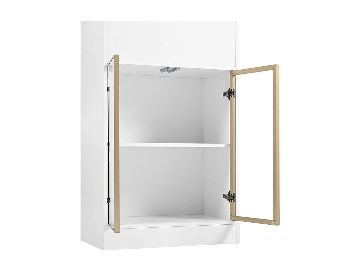 Vitrine 4 portes en verre - avec LED 16 couleurs et Bluetooth - 1 tiroir et 1 niche - MDF - 60×35×180cm