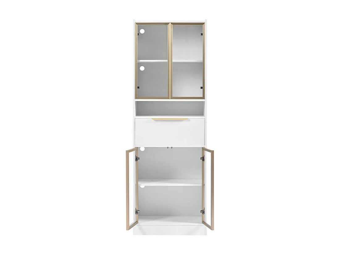 Vitrine 4 portes en verre - avec LED 16 couleurs et Bluetooth - 1 tiroir et 1 niche - MDF - 60×35×180cm
