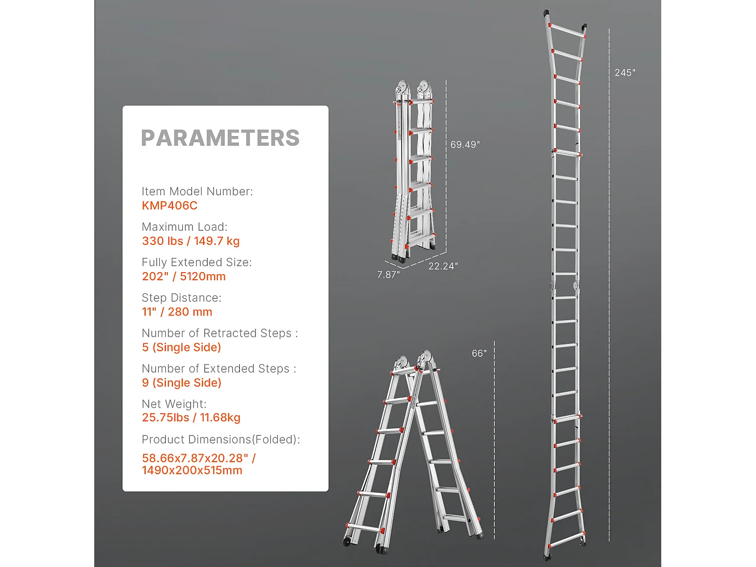 Échelle Télescopique SucceBuy, 6230 mm, à Cadre en A, Multifonction