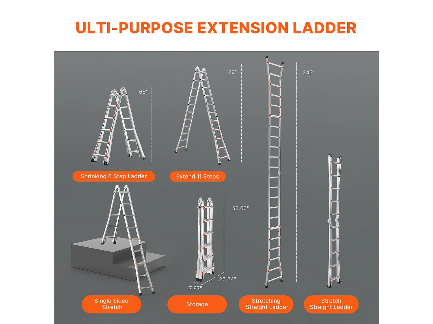 Échelle Télescopique SucceBuy, 6230 mm, à Cadre en A, Multifonction