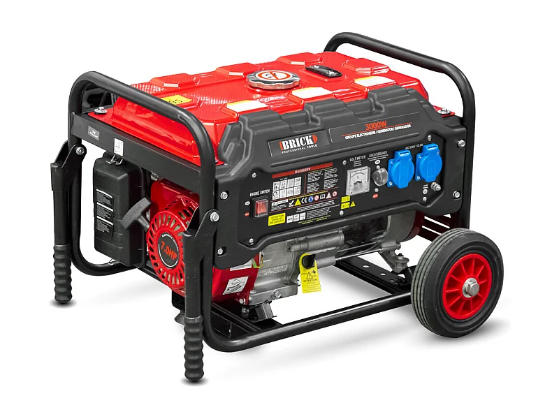 Groupe électrogène max 3000W avec roues - 2 prises - AVR - Essence - Brick