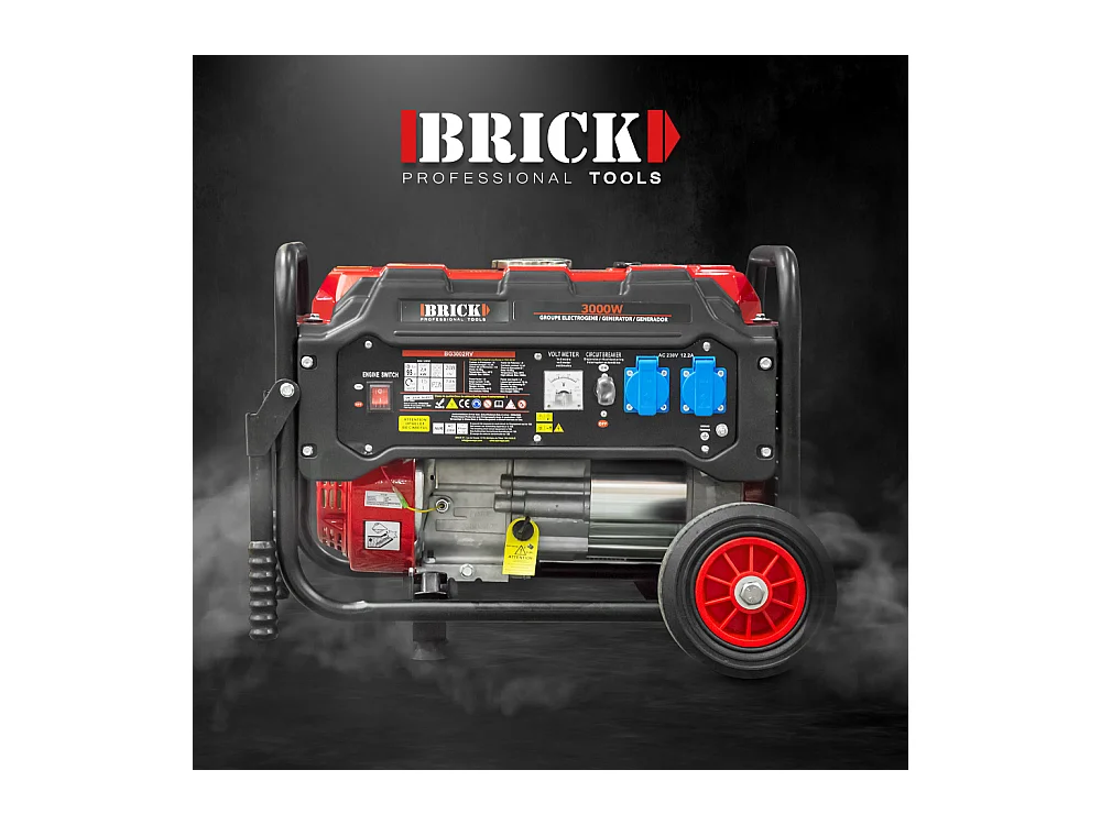Groupe électrogène max 3000W avec roues - 2 prises - AVR - Essence - Brick