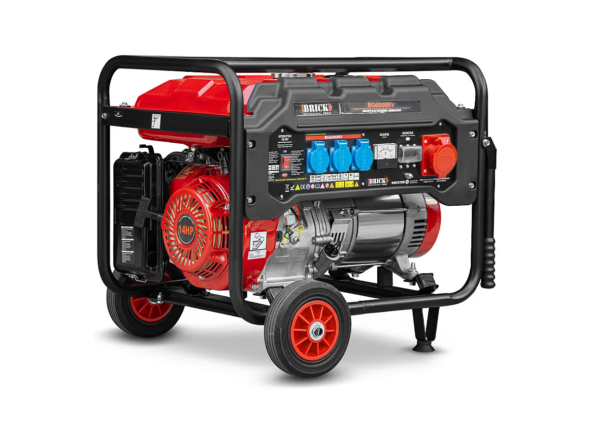Groupe électrogène max 6000W avec roues et prise triphasée - Brick