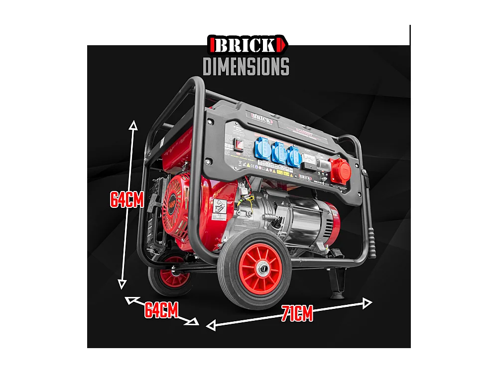 Groupe électrogène max 6000W avec roues et prise triphasée - Brick