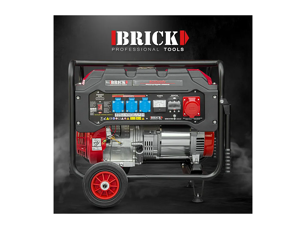 Groupe électrogène max 6000W avec roues et prise triphasée - Brick