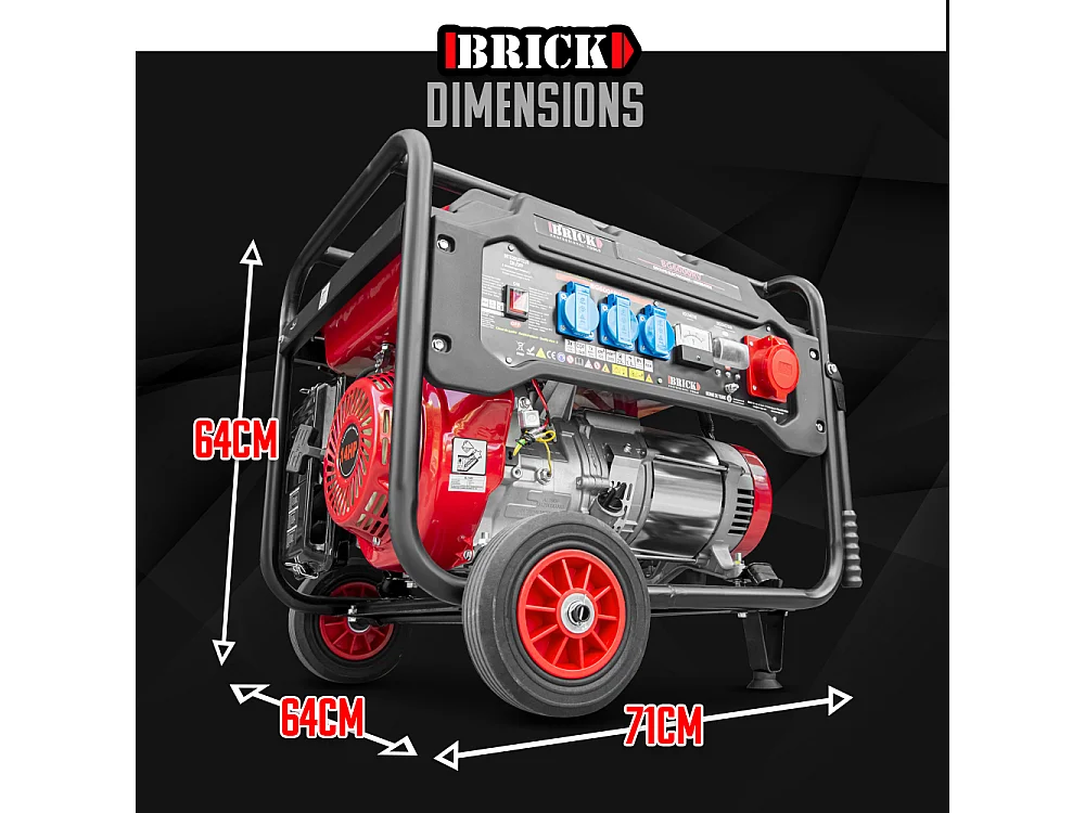 Groupe électrogène max 6000W avec roues et prise triphasée - Brick