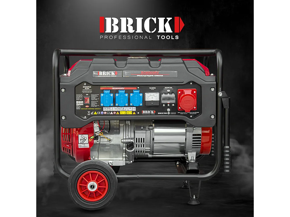 Groupe électrogène max 6000W avec roues et prise triphasée - Brick