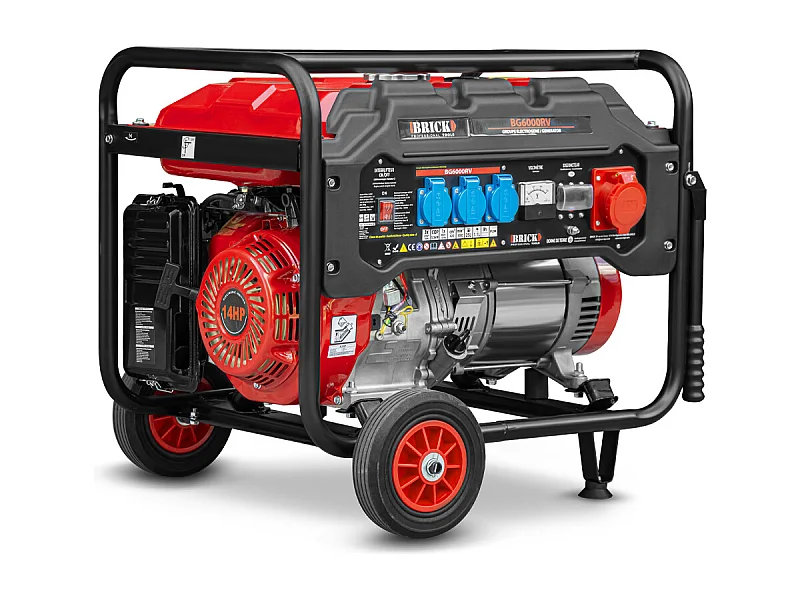 Groupe électrogène max 6000W avec roues et prise triphasée - Brick