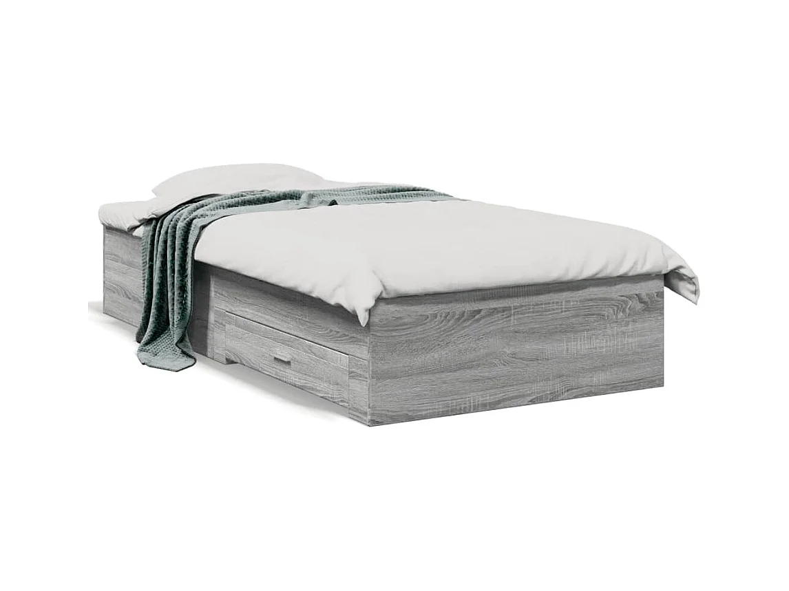 Lit simple | Lit adulte, enfant | Cadre de lit avec tiroirs sonoma gris 90x190 cm