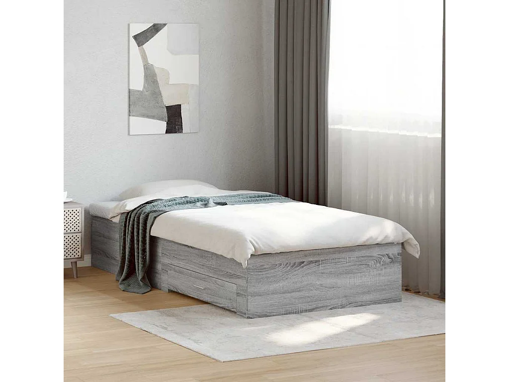 Lit simple | Lit adulte, enfant | Cadre de lit avec tiroirs sonoma gris 90x190 cm