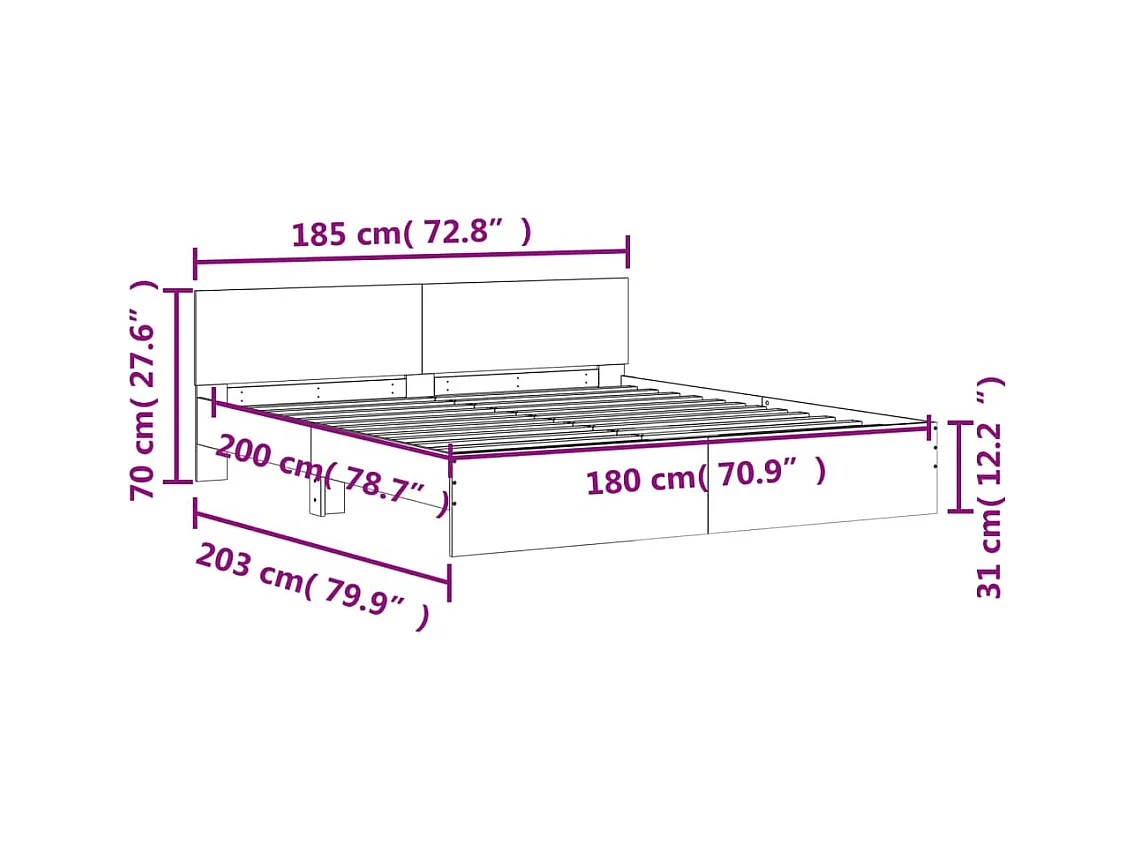 Lit double | Lit adulte | Cadre de lit chêne fumé 180x200 cm
