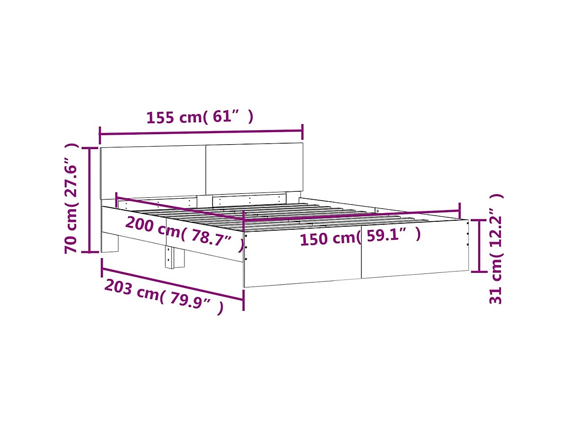 Lit double | Lit adulte | Cadre de lit chêne sonoma 150x200 cm