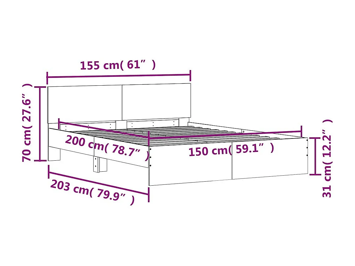 Lit double | Lit adulte | Cadre de lit chêne sonoma 150x200 cm