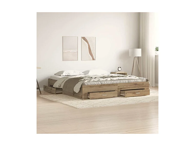Lit double | Lit adulte | Cadre de lit avec tiroirs chêne artisanal 180x200 cm