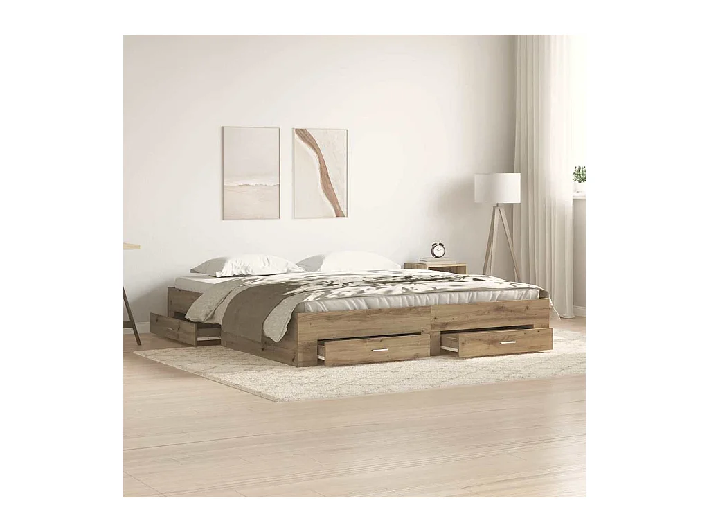 Lit double | Lit adulte | Cadre de lit avec tiroirs chêne artisanal 180x200 cm
