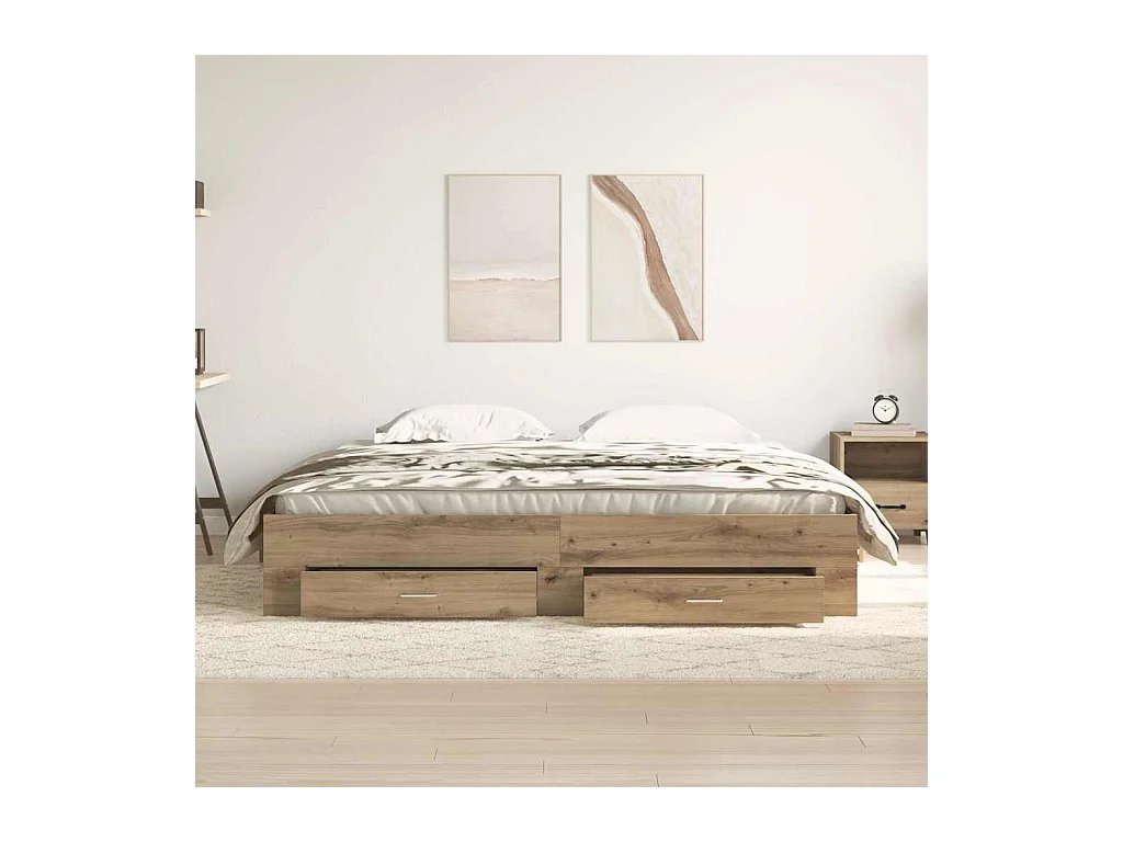 Lit double | Lit adulte | Cadre de lit avec tiroirs chêne artisanal 180x200 cm
