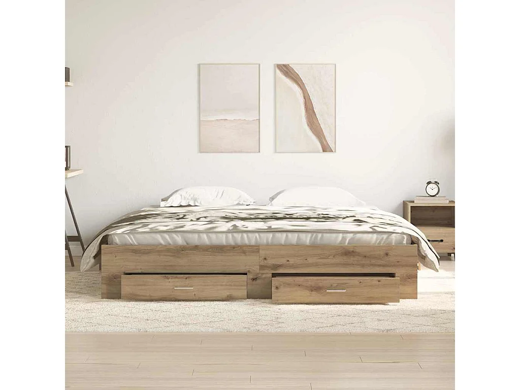 Lit double | Lit adulte | Cadre de lit avec tiroirs chêne artisanal 180x200 cm