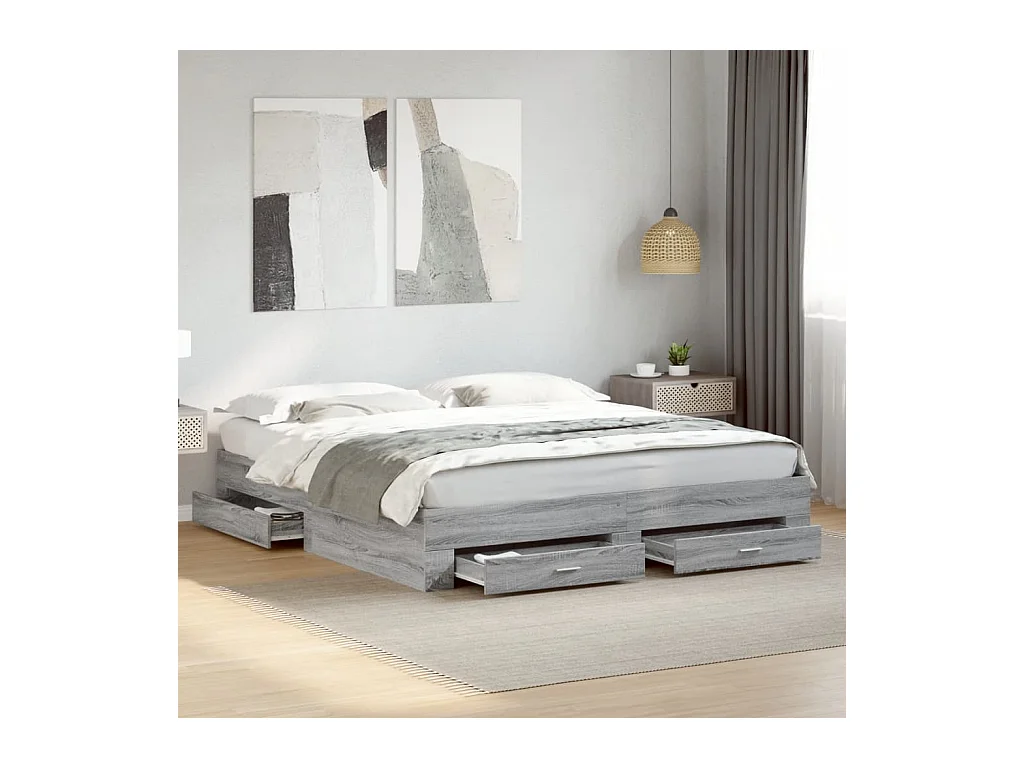 Lit double | Lit adulte | Cadre de lit avec tiroirs sonoma gris 200x200 cm