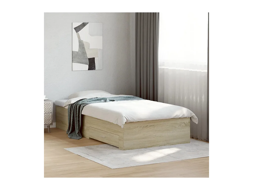 Lit simple | Lit adulte, enfant | Cadre de lit avec tiroirs chêne sonoma 90x200 cm