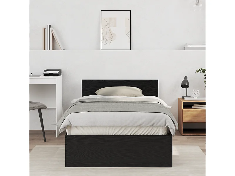 Lit simple | Lit adulte, enfant | Cadre de lit avec tête de lit Chêne noir 100x200 cm