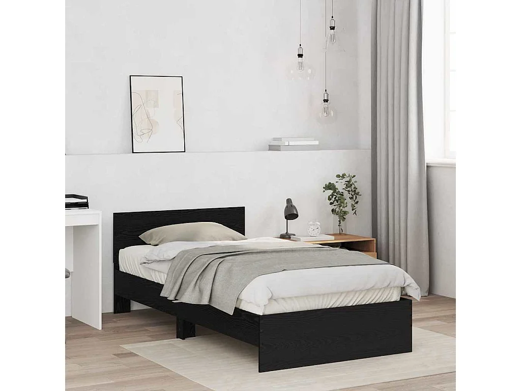 Lit simple | Lit adulte, enfant | Cadre de lit avec tête de lit Chêne noir 100x200 cm