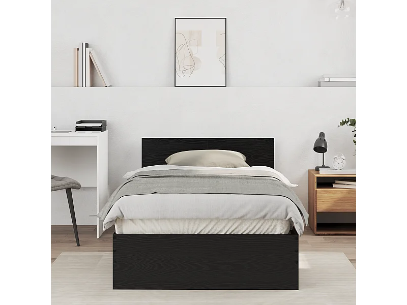 Lit simple | Lit adulte, enfant | Cadre de lit avec tête de lit Chêne noir 100x200 cm