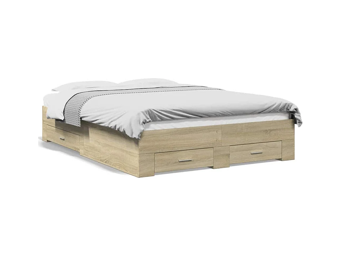 Lit double | Lit adulte | Cadre de lit avec tiroirs chêne sonoma 135x190 cm