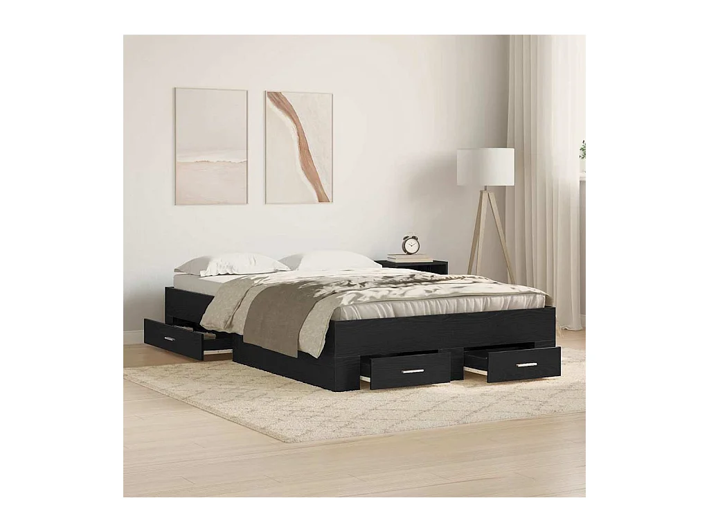 Lit simple | Lit adulte, enfant | Cadre de lit avec tiroirs avec tiroir Chêne noir 120x190 cm