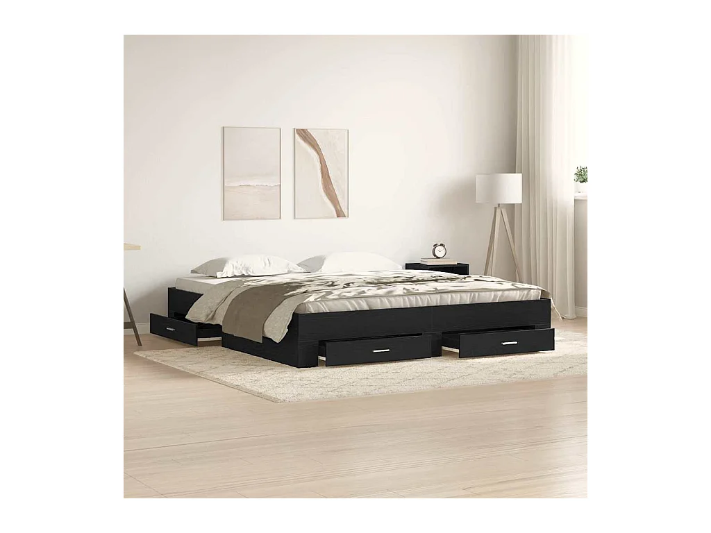 Lit double | Lit adulte | Cadre de lit avec tiroirs avec tiroir Chêne noir 180x200 cm