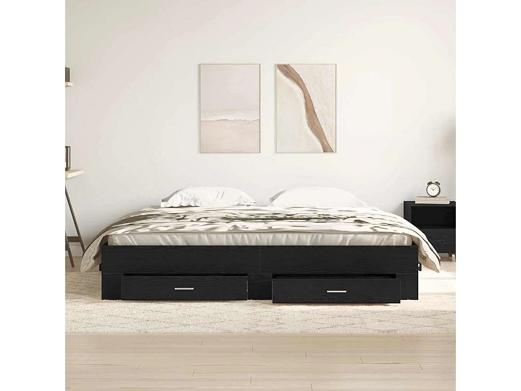 Lit double | Lit adulte | Cadre de lit avec tiroirs avec tiroir Chêne noir 180x200 cm