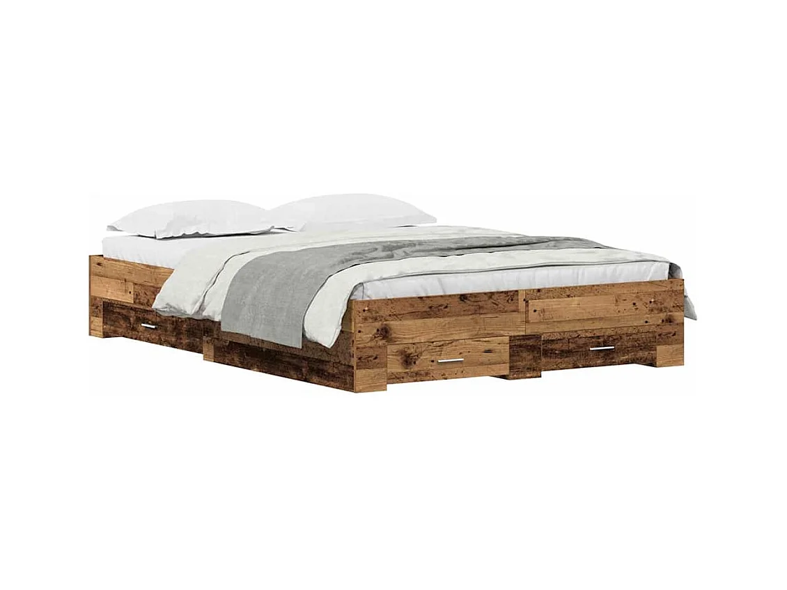 Lit double | Lit adulte | Cadre de lit avec tiroirs avec tiroir Bois ancien 140x190 cm