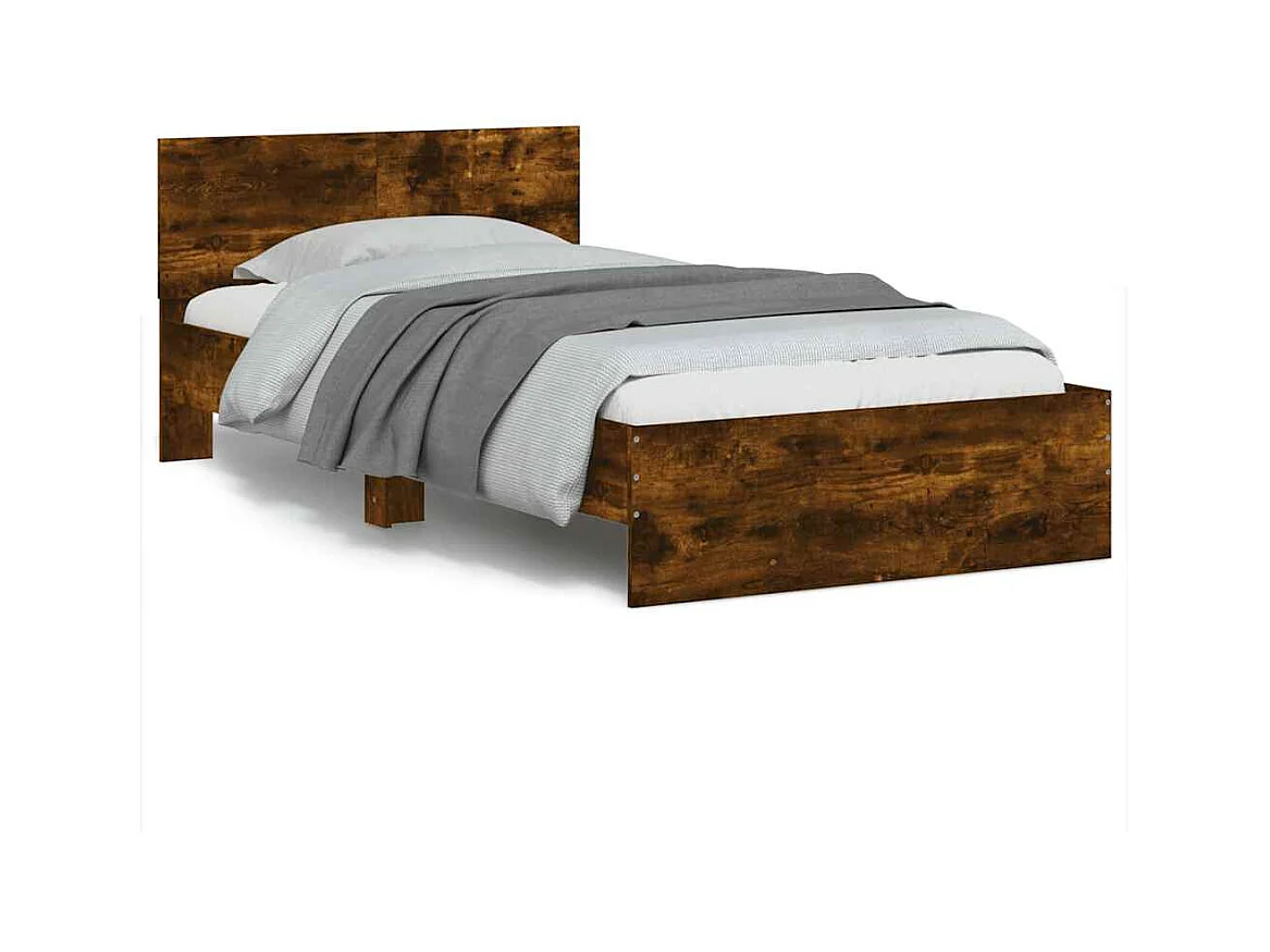 Lit simple | Lit adulte, enfant | Cadre de lit avec tête de lit chêne fumé 100x200cm