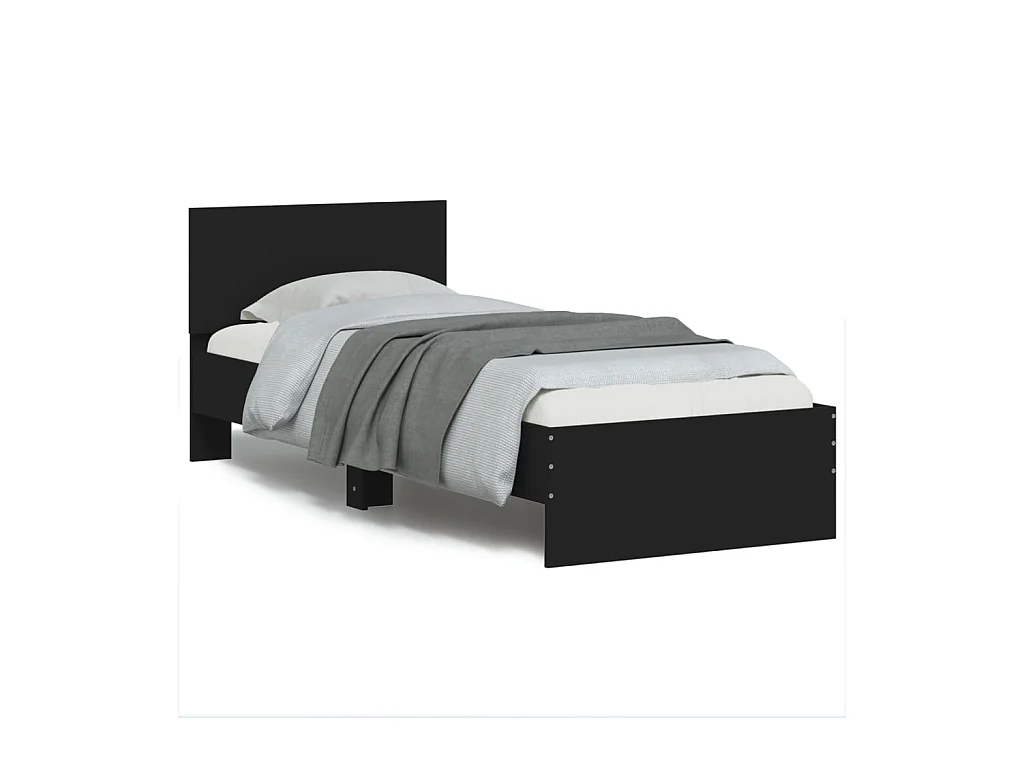 Lit simple | Lit adulte, enfant | Cadre de lit avec tête de lit noir 90x200 cm