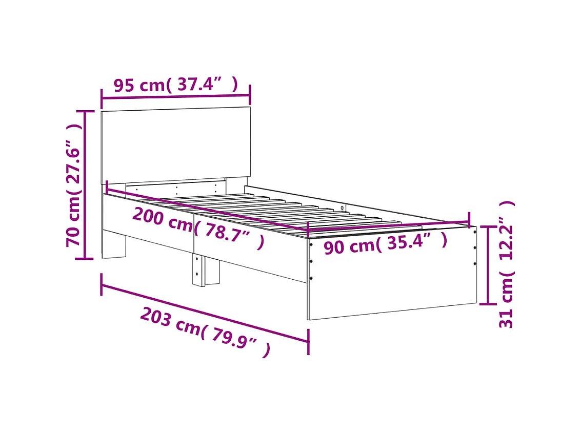 Lit simple | Lit adulte, enfant | Cadre de lit avec tête de lit noir 90x200 cm