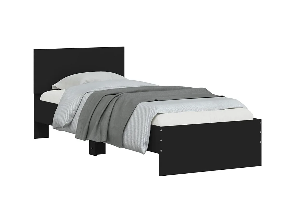 Lit simple | Lit adulte, enfant | Cadre de lit avec tête de lit noir 90x200 cm
