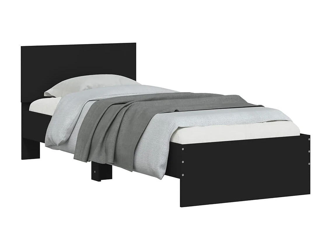Lit simple | Lit adulte, enfant | Cadre de lit avec tête de lit noir 90x200 cm