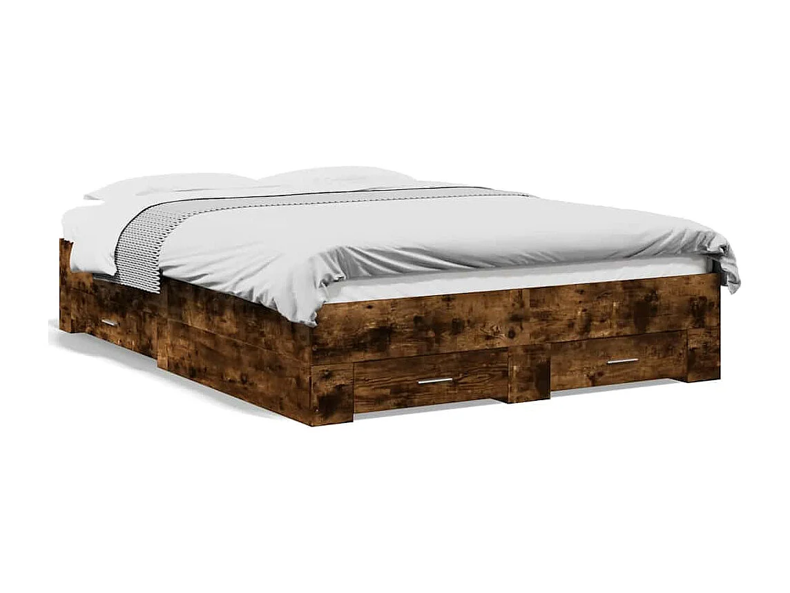 Lit double | Lit adulte | Cadre de lit avec tiroirs chêne fumé 135x190 cm