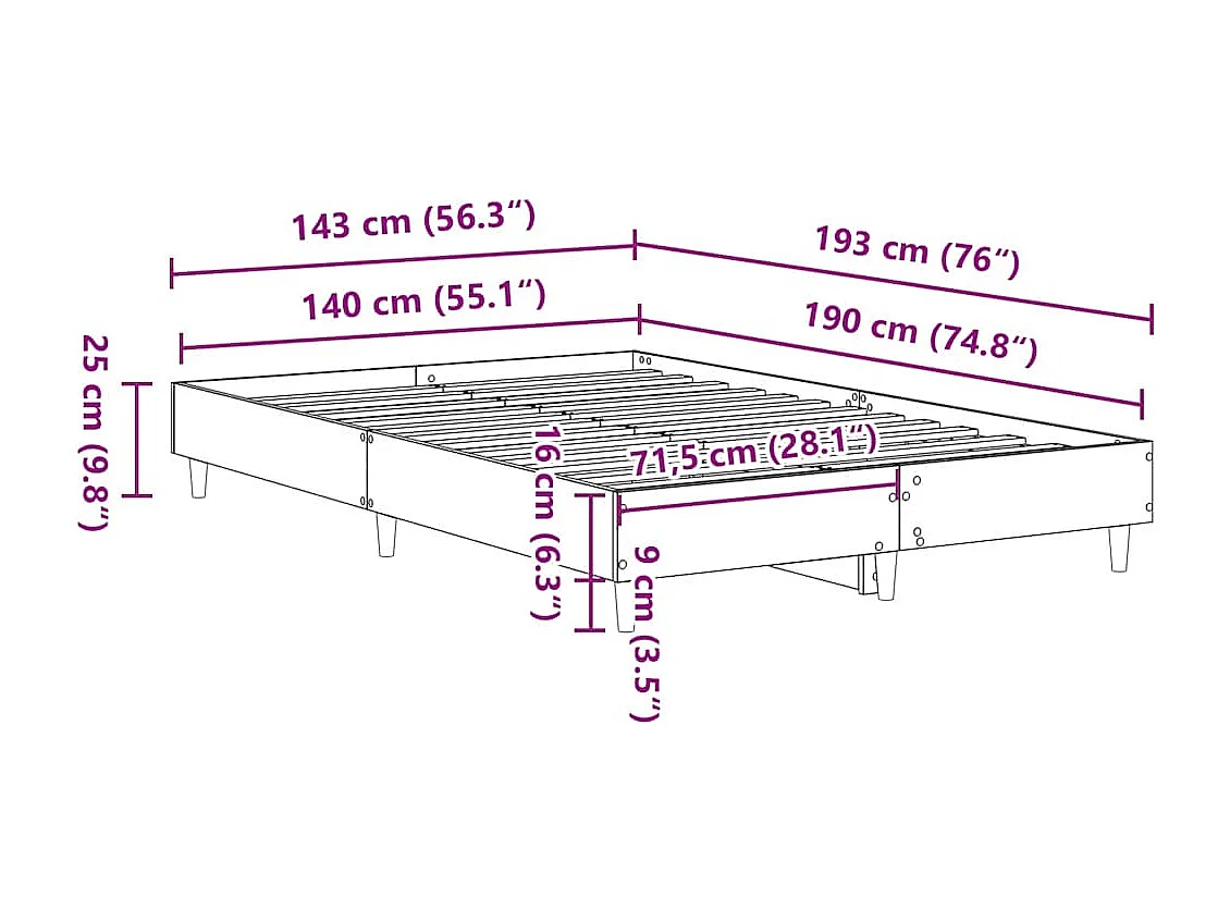 Lit double | Lit adulte | Cadre de lit chêne artisanal 140x190 cm
