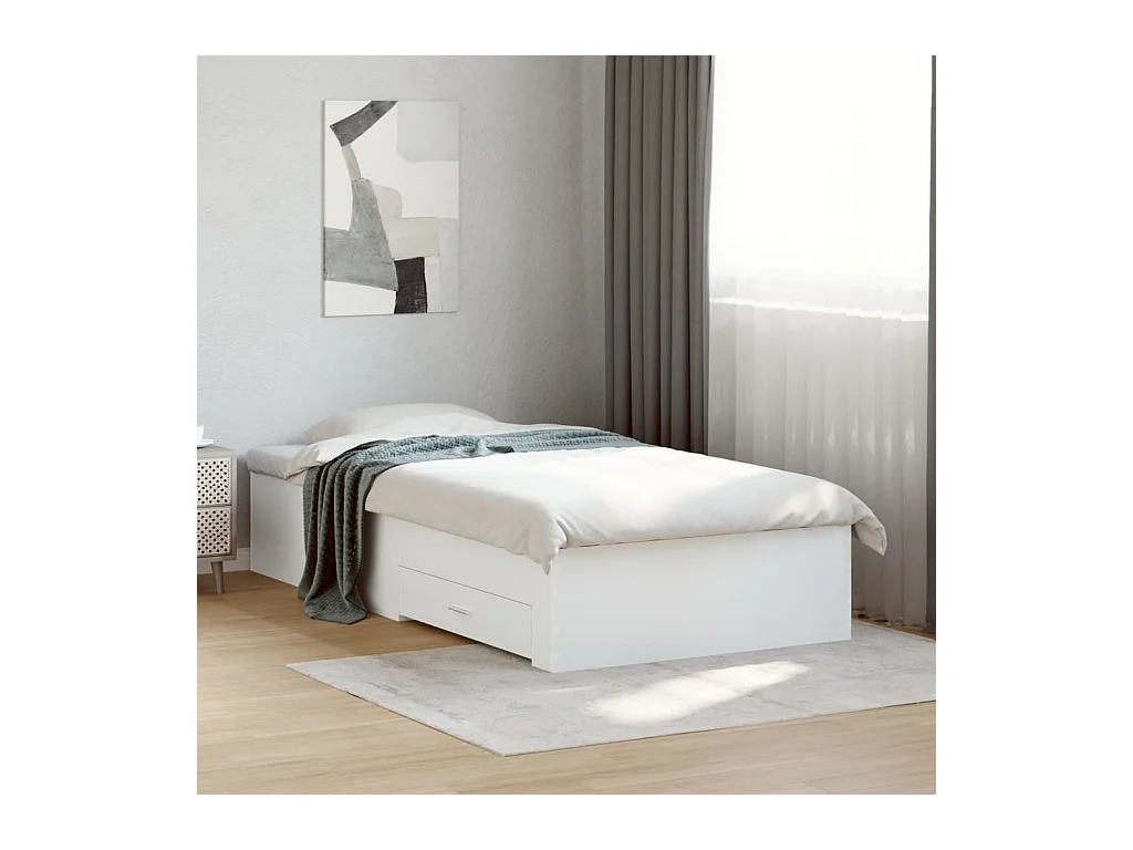 Lit simple | Lit adulte, enfant | Cadre de lit avec tiroirs blanc 75x190 cm