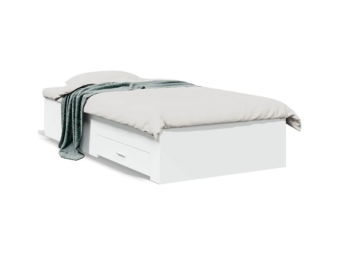 Lit simple | Lit adulte, enfant | Cadre de lit avec tiroirs blanc 75x190 cm