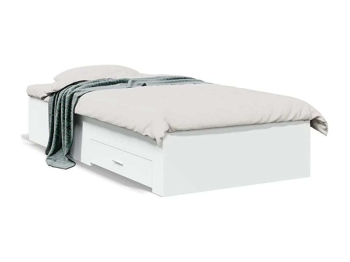 Lit simple | Lit adulte, enfant | Cadre de lit avec tiroirs blanc 75x190 cm