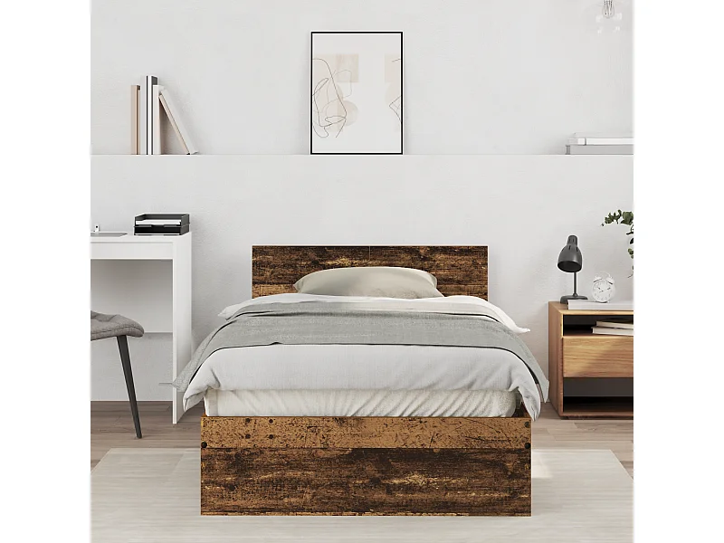 Lit simple | Lit adulte, enfant | Cadre de lit avec tête de lit Bois Ancien 100x200 cm