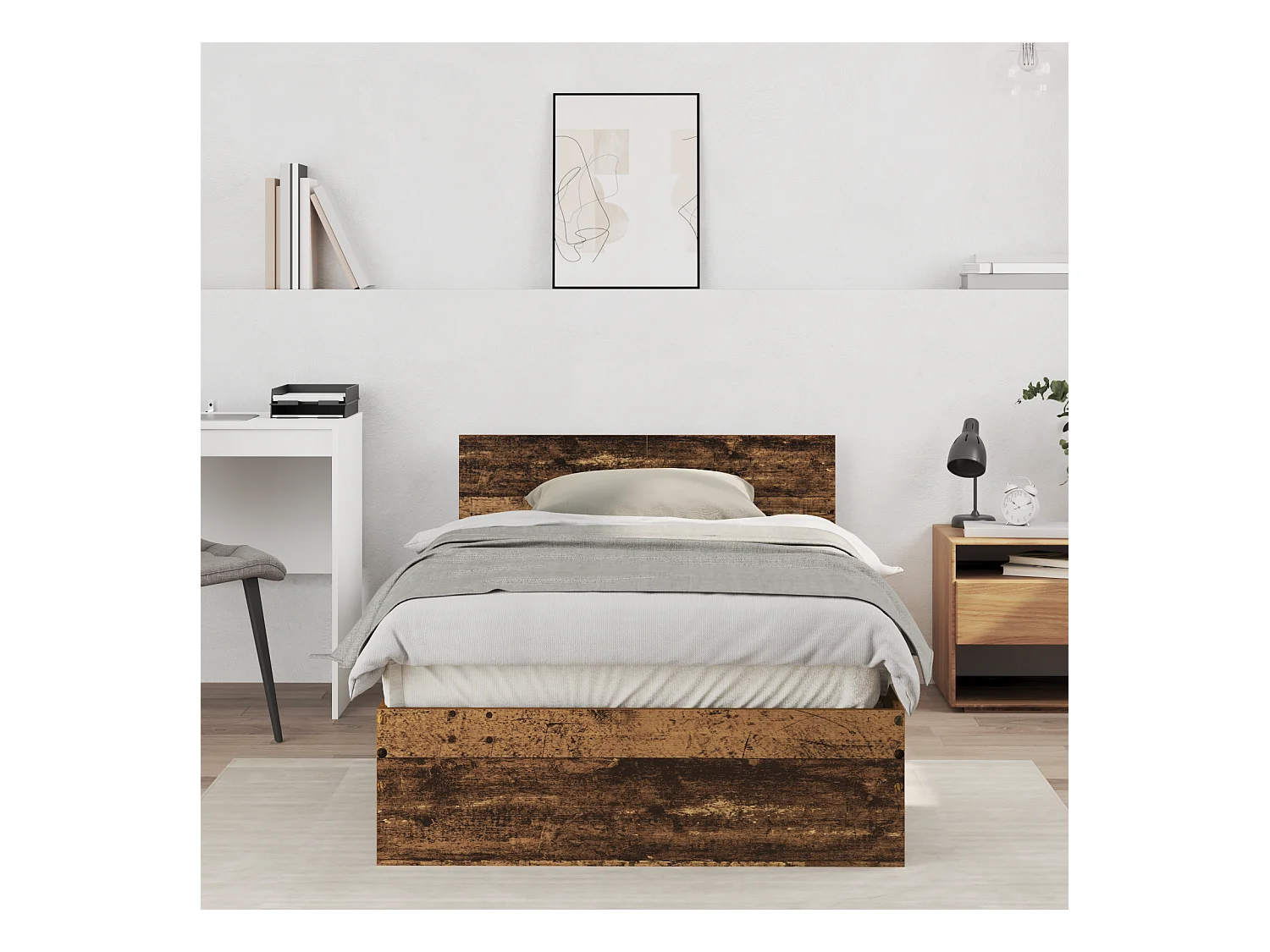 Lit simple | Lit adulte, enfant | Cadre de lit avec tête de lit Bois Ancien 100x200 cm