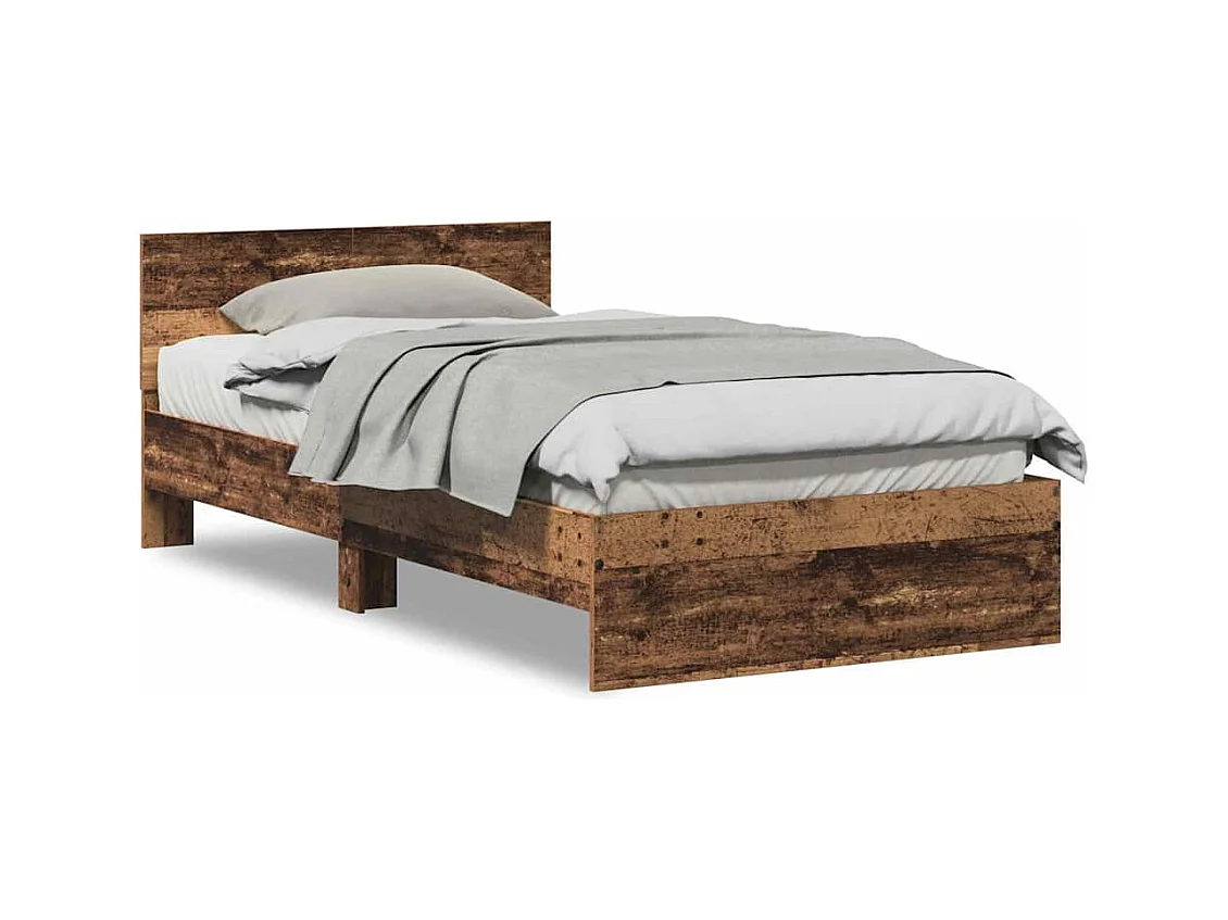 Lit simple | Lit adulte, enfant | Cadre de lit avec tête de lit Bois Ancien 100x200 cm