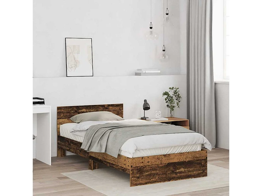 Lit simple | Lit adulte, enfant | Cadre de lit avec tête de lit Bois Ancien 100x200 cm